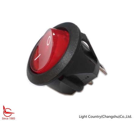 مفتاح متأرجح دائري LED ماركة تايوان Light Country ، زر أحمر ، 6A 250V